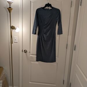 Neiman Marcus Glittering Blue Long Sleeve Dress